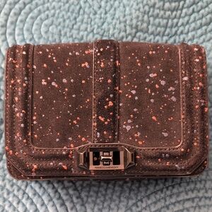 Rebecca Minkoff Black Suede Clutch / Crossbody with Rose Gold and Blue Flecks